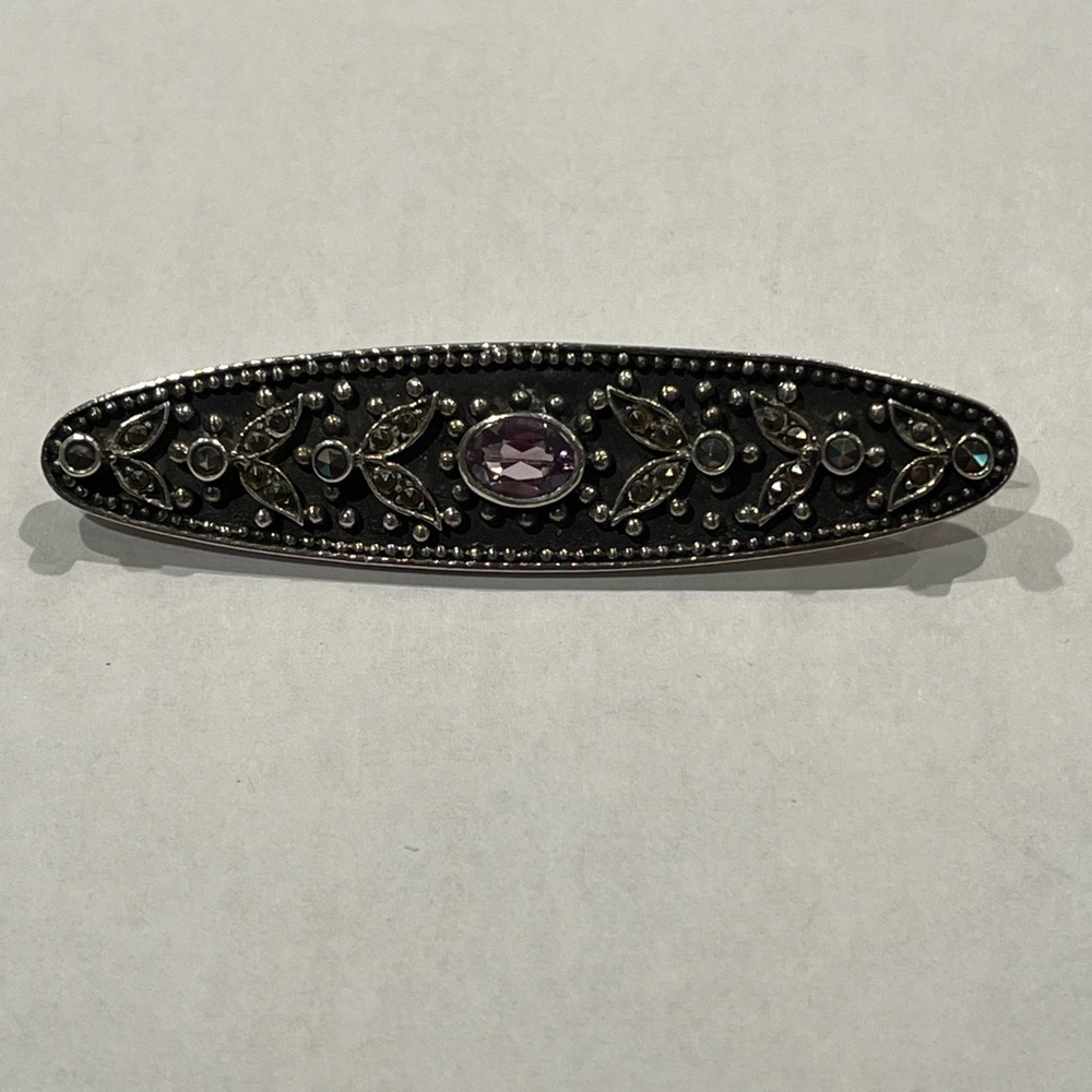 Vintage sterling silver and amethyst marquisette brooch